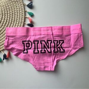 Victoria's Secret PINK Logo Script Hipster Panty Pink w Graphic Medium NEW